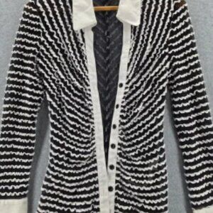 Joseph Ribkoff Whimsigoth‎ Sheer Glam Button Blouse Black White Collared Size 10